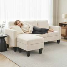 HOMCOM 73" Sectional Sofa, L Shaped Couch With Changeable Chaise Or Ottoman, Corduroy 3 Seat Sectional Couch For Living Room, Bedroom, Apartment, 2200lb Capacity, Cream White - 白色 - 查看 9