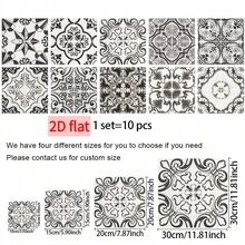10PCS Retro Black And White Floral Self-Adhesive Tiles, Featuring European Geometric Pattern Design, Made Of Waterproof And Moisture-Resistant PVC Material. Suitable For Use In Bathrooms, Showers, And Kitchen Countertops/Wall Renovations. - CZT7074 - View 4