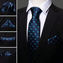 Blue Necktie Pocket Square Cufflinks Tie Clip 4pcs Set For University Graduation Banquet & Foreign Guest Welcome Dinner - Blue - View 2