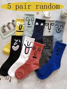 1/5/8 Pairs Funny Expression Print Socks, Unisex, Suitable For Autumn/Winter, Candy Color, Styles Include Boat Socks, Over-The-Knee Socks And Thigh-High Socks. - Multicolor - View 7