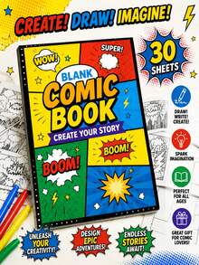 1pc 30-Page Blank Comic Book Sketchbook, DIY Manga Drawing Notebook With Multiple Panel Layouts, Speech Bubbles And Comic Explosion Designs, Classic Panel Style Art Journal, Suitable For Hand Drawing, Creative Writing And Gifting,Enhancing Creativity, Beautifully Designed - One Size Fits All - View 1