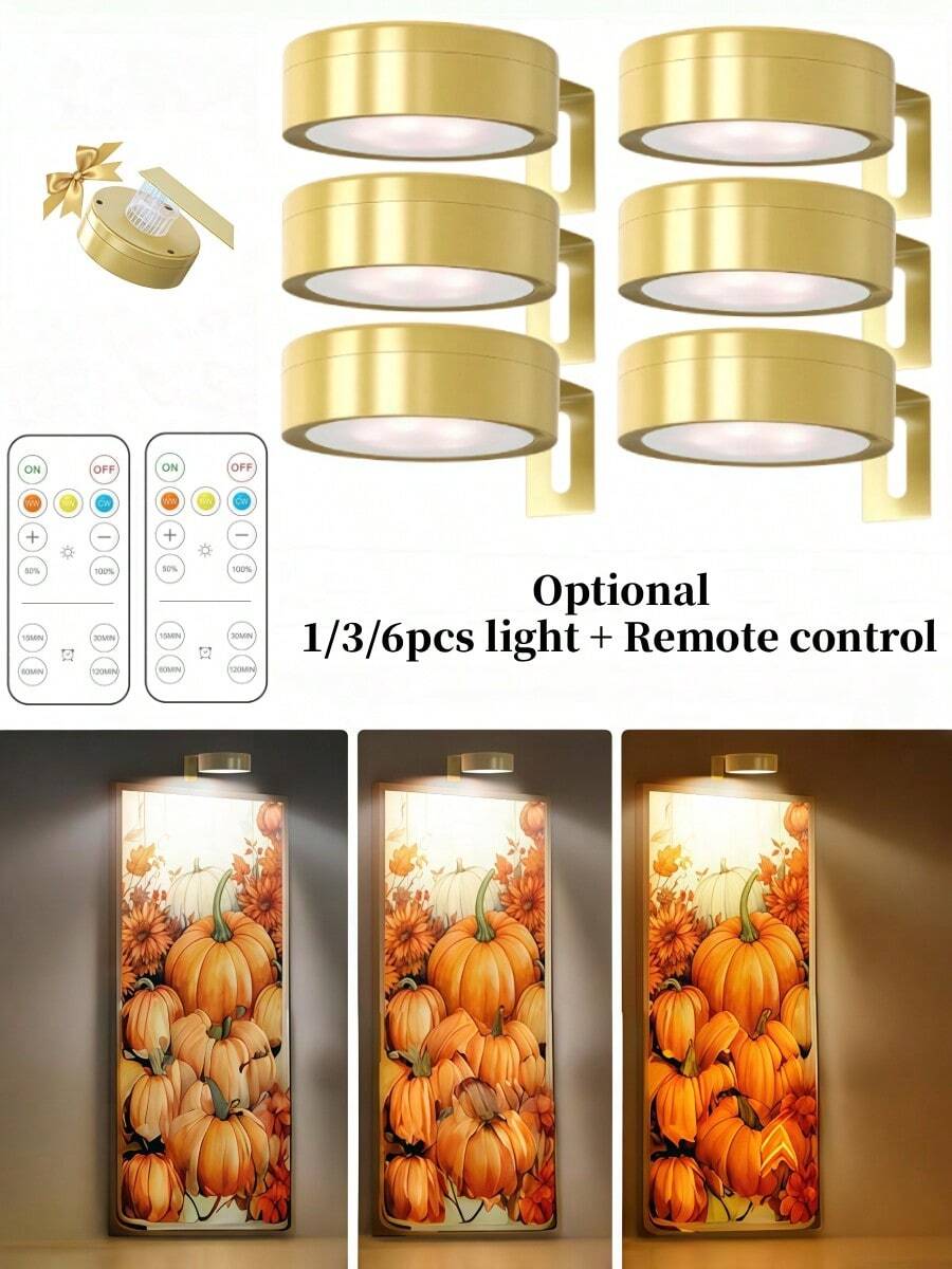 1/3/6pcs Wireless Metal Wall Mounted Art LED Picture Light, Wall Lamp, String Light, Lighting Fixture, Night Light, Reading Light, Magnetic Wall Light, Suitable For Hallway, Bedroom Decor, Living Room, Party Decor, Home Decor, Room Decor, Christmas Decor