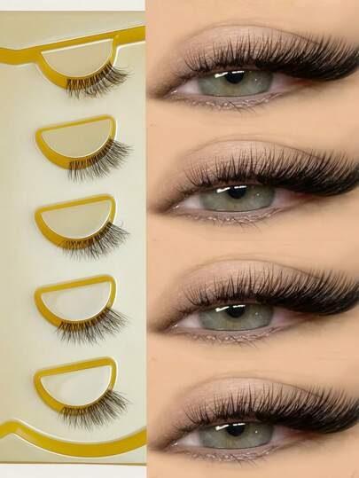 5 Pairs European & American Fox Eye Half Lash, Devil Manga Outer Corner Elongated False Eyelashes, Ultra-Soft Invisible Clear Band, Cat Eye Fluffy Look, Comfortable No Irritation, For Daily & Bold Party Eye Makeup