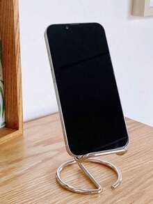 1pc Metal Phone Stand, Universal Desktop Base, Portable Minimalist Design, Stable Smartphone And Tablet Desktop Stand, Metal Texture, Simple Hollow Design, Stable Anti-Slip, Luxury Glossy Finish, Minimalist Shape, Thickened And Reinforced, Smooth Polished, Space-Saving, Desktop Use, Multi-Functional Durable, Reliable Weight Bearing, Long-Lasting And Deformation-Resistant, Suitable For Office, Kitchen, Study, Multi-Functional Display Stand, Ideal Choice For Home Office Users, Students And Professionals - A - View 2