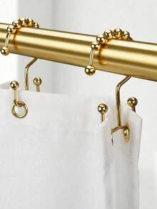 12pcs Metal Gold Shower Curtain Hooks, Double Hook Design, Bathroom Curtain Rings, Autumn Decor, Bathroom Decoration, Mountain Shape Design, Multi-Functional Home Metal Shower Curtain Hooks - Multicolor - View 5