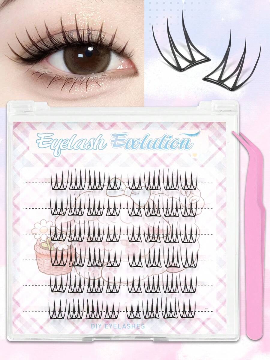 EYELASH EVOLUTION 6-Pack Self-Adhesive Segmented False Eyelashes (No Glue Needed), Glue-Free Korean Idol Style False Eyelashes - New Lightweight Segmented Design (ACE Idol Series 3.0), Create Cartoon-Like Beautiful Lashes; Large Capacity, Reusable False Eyelashes, DIY Single Cluster Lashes, Easily Create Exquisite Eye Makeup, Glue-Free Self-Adhesive Design, Simple And Convenient To Wear, Lightweight And Comfortable, Suitable For Daily Makeup, Holiday Parties, Music Festivals, Concerts And Other Occasions - CC - View 1