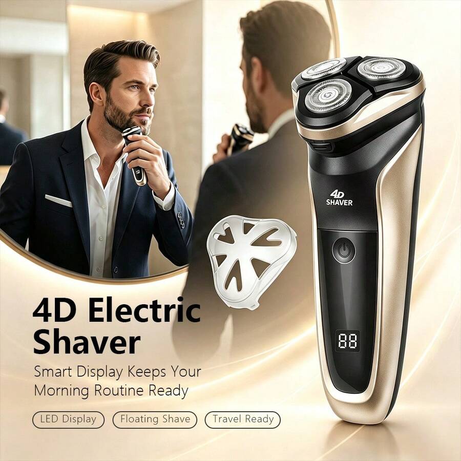 WEEME 1pc Men's Electric Shaver, Cordless Rotating Shaving Tool, USB Charging - Equipped With LED Intelligent Digital Display, Portable Electric Shaving Razor, Suitable For Travel And Daily Shaving. - Champagne Gold - View 1