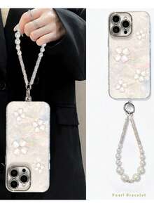1pc Heart & Four-Leaf Clover Large Window Phone Case With Pearl & Rhinestone Splice Hand Strap Chain, Electroplated Glitter Lens Frame, Full Coverage Anti-Drop, TPU Transparent Soft Shell Material, Suitable For IPhone17/17Pro/17ProMax/16/16Pro/16ProMax/15/15Pro/15ProMax/14/14Pro/14ProMax/13/13Pro/13ProMax, Ins Gentle Luxury Shell Texture - Multicolor - View 4