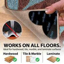 4/8/12pcs Rug Grippers Non Slip For Area Rugs, Strong Adhesive Corner Grips Prevent Rug Sliding And Curling, Reusable Washable Carpet Tape For Hardwood Floors, Tile Floors, Pet Friendly And Robot Vacuum - Black - View 3