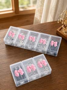 Single 3-Compartment Tool Organizer Box With Bow Decor, Unique Design, Jewelry Bead Packaging Box, Storage Divider Box, Independent Flip Lid Sorting Box, Fishing Tackle Storage Box, Nail Art Storage Box, Hardware Storage Box, Gift For Her - Multicolor - View 1