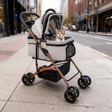 Pet Stroller With 4 Swivel Wheels With Brakes, Load Capacity 30 Kg, Cat Stroller, Removable Stand, Storage Basket Cushion For Small/Medium Dogs - Light Grey - View 2