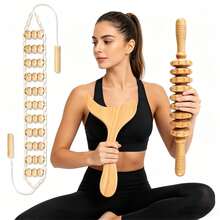 Wooden Massage Tool, Wooden Roller Massage Stick, Back Rope Massager, Gua Sha Board, Lymphatic Detoxification And Shaping Tool, For Relieving Muscle Fatigue - Multicolor - View 1