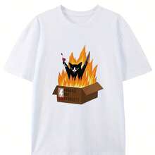 Funny T-Shirt With Cat Print On Fire FRAGILE BUT FEARLESS For Men, Humorous Fashion Cotton T-Shirt, Casual Summer T-Shirt For Women, Large Size, Novel - Shape - View 1