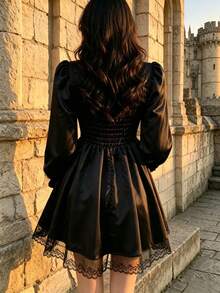 1PC Sweet Lolita Dress, Cute Lolita Costume Outfit, Suitable For Holiday Party Performance Wear, Valentine's Day Gift, Daily And Holiday Use - Black - View 5