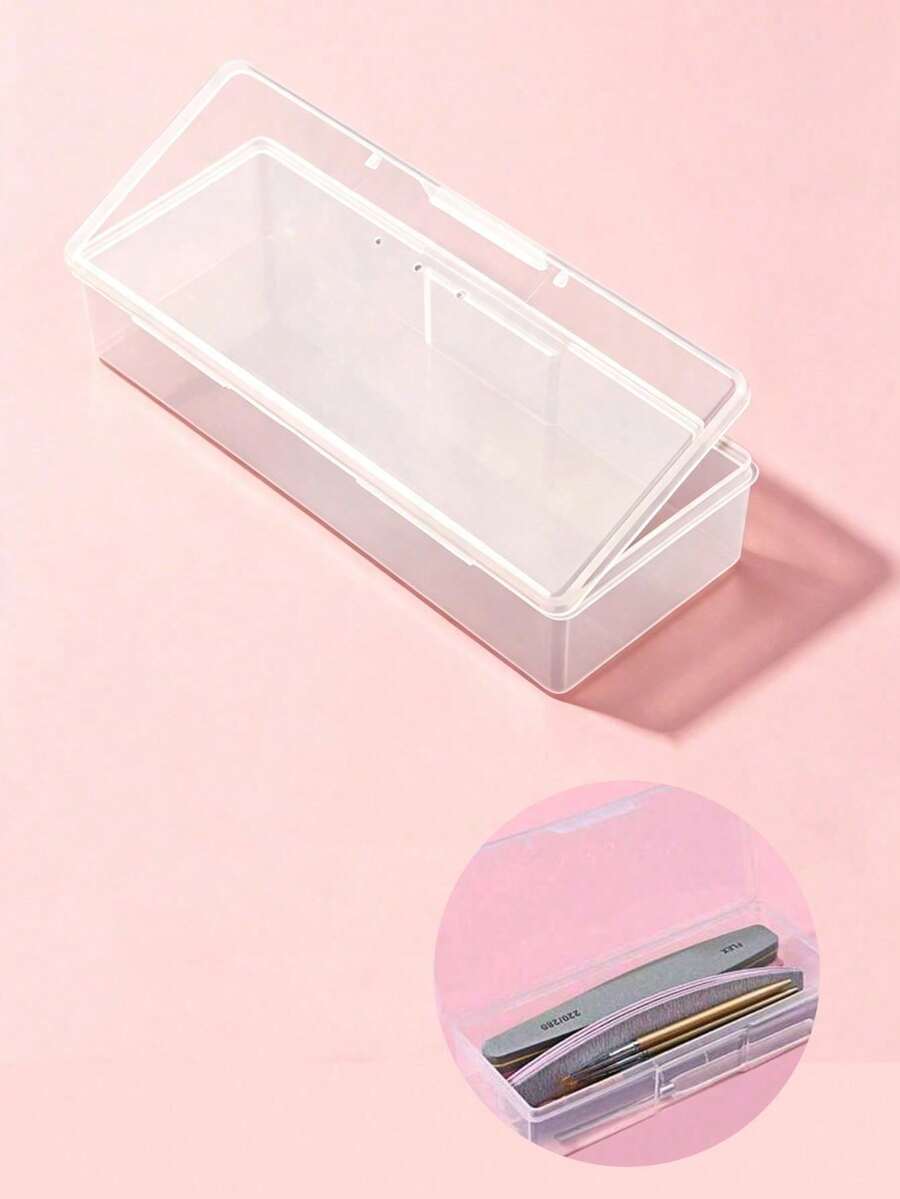 1pc Double Layer Nail Art Tool Storage Box, Large Capacity, Can Store Nail Polish, Glue And Nail Files, Double Layer Compartment Storage Box - White - View 1