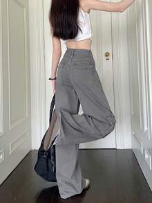 Women's American Style Cargo Pants, Cool & Edgy New High-Waist Wide-Leg Trousers For Summer - Grey - View 5