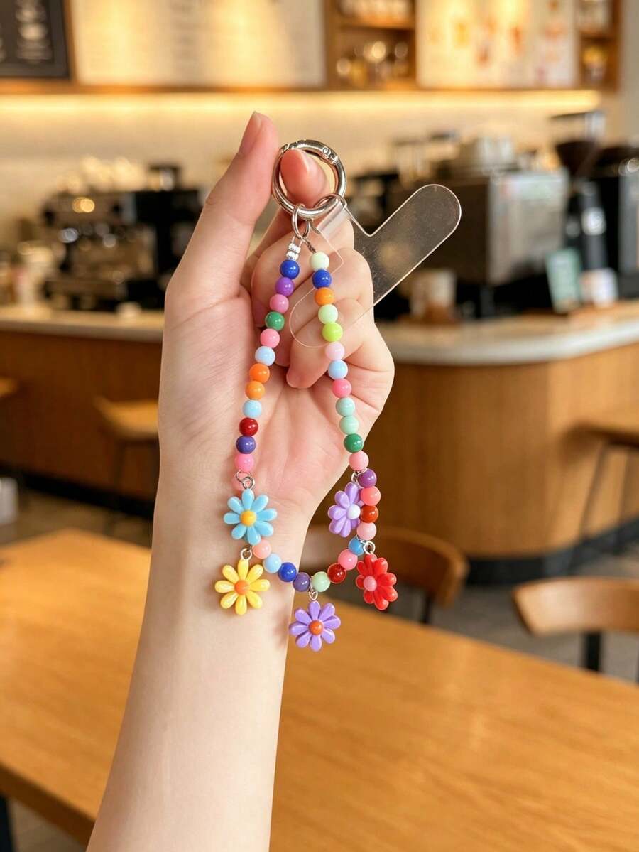 1 buah Gantungan Ponsel Gaya Gelang Liontin Bunga Matahari Manik-manik Warna-warni Dopamin (Warna Acak) - MultiWarna - View 1