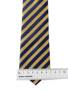 ZLQ&GOU 1pc College Style Yellow & Blue Striped Design Tie, 7cm Polyester Jacquard Men's Necktie, Suitable For Wedding Party Gathering Gift Tie - Multicolor - View 5