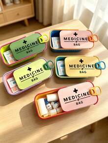 迷你便攜式收納盒，印有「MEDICINE BAG」字樣，扣蓋式緊湊藥丸盒，適用於藥片、繃帶與急救用品，適合通勤、短途旅行、宿舍書桌與居家梳妝台收納，學生與戶外愛好者理想選擇，實用小眾生日禮物，旅行迷你收納盒，口袋尺寸醫療收納盒 - 彩色 - 查看 5