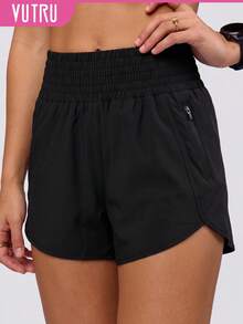 VUTRU 1pc High Waist 2in1 Loose Fit Sports Shorts With Zipper Pockets For Fitness, Boxing, Running And Workout Black Summer - Black - View 1