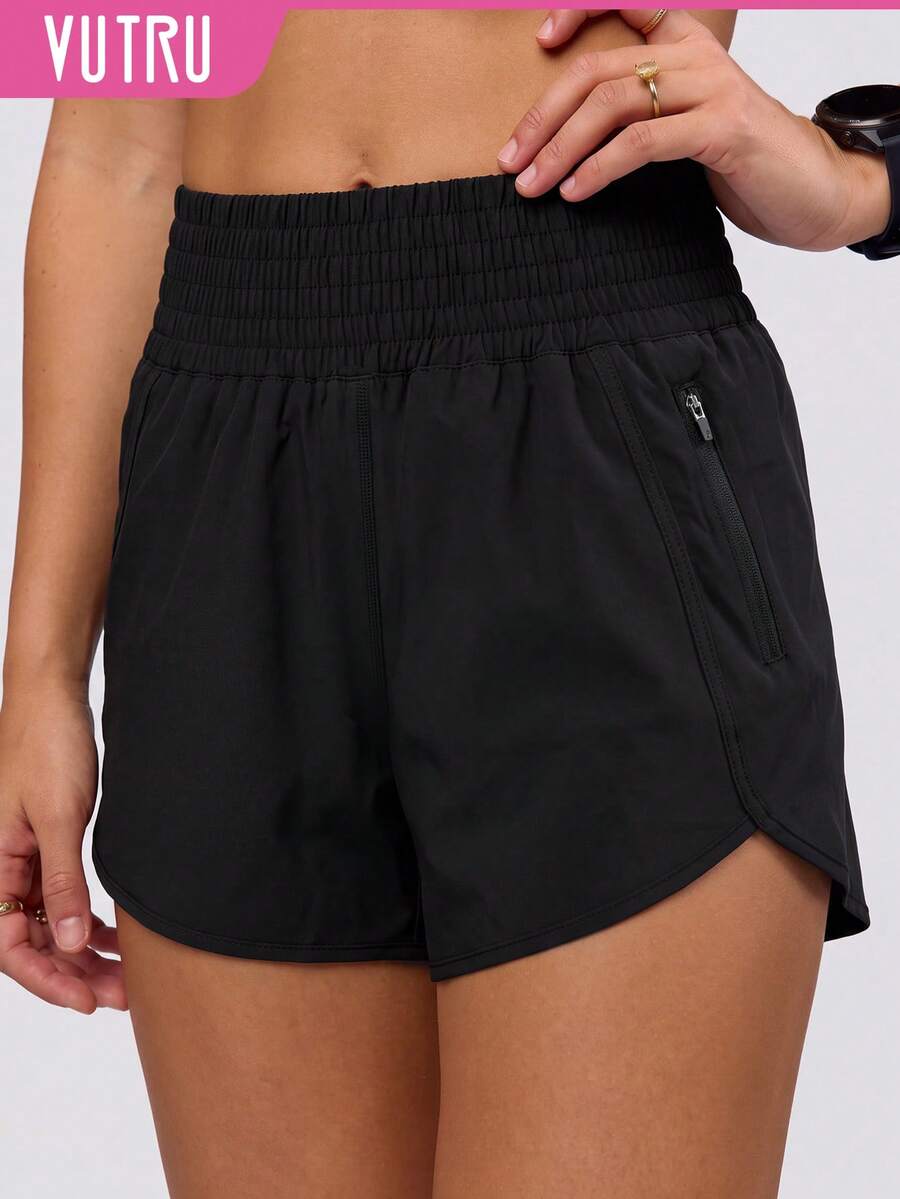 VUTRU 1pc High Waist 2in1 Loose Fit Sports Shorts With Zipper Pockets For Fitness, Boxing, Running And Workout Black Summer - Black - View 1