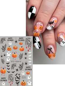 2pcs Cute Ghost Pumpkin Halloween Nail Stickers, Spider Web Spider Bat Horror Design Nail Decals, Suitable For Trick Or Treat Party Nail Decoration, Women Girls Nail Art Supplies - Multicolor - View 7