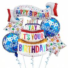 Birthday Theme Aluminum Foil Balloon Set, Colorful HAPPY BIRTHDAY Banner, Round And Star Balloons, Children's First Birthday Party Living Room Background Decoration, Atmospheric Birthday Scene Decor - View 1