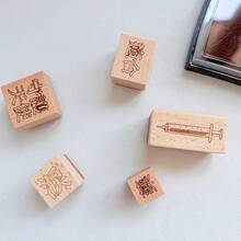 Aesthetic Dark Healing Wooden Stamps, Traditional Chinese Character Rubber Stamp Syringe Pill Pattern For Junk Journal Collage Craft Supplies - A - View 3