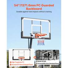 Portable Basketball Stand, 7.55 To 10 Ft Height Adjustment Basketball Hoop & Goal, Basketballs Hoop Outdoor With 54 Inch PC Backboard For Schools, Parks, Forward-Tilting Design - 7.55 to 10 Ft - View 2