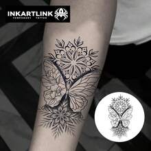 INKARTLINK 1PC Floral Time Decorative Sticker Temporary Waterproof Body Art Tattoo Sticker Long-Lasting 1-2 Weeks Plant Tattoo Juice Tattoo Suitable For Men And Women Essential For People Party Decoration - Black - View 7