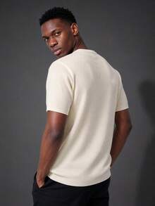 Camvyn Men's Casual Fashion Slim Fit Henley Collar Short Sleeve Shirt With Single Button - Beige - View 2