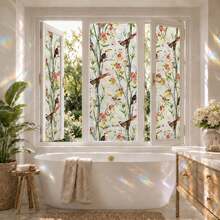 Ins French Vintage Bird & Rose Static Cling Window Film, Privacy Protection Sticker, No Glue, UV Protection, Sunshade & Heat Insulation, Bathroom Frosted Glass Sticker, Home Decor - Pastoral Bird Song Window Sticker - View 4
