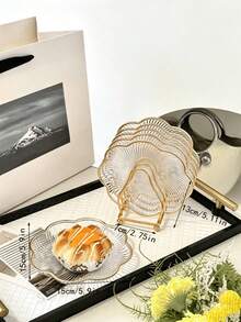 Stackable Transparent Gold Rim Floral Glass Plate Storage Tray Set, Suitable For Christmas And Halloween Party Tableware, Tableware Set, School Supplies, Halloween Home Decor, Daily Necessities, Plate Set And Autumn Home Decor - Transparent Lace Plate 15cm - View 2