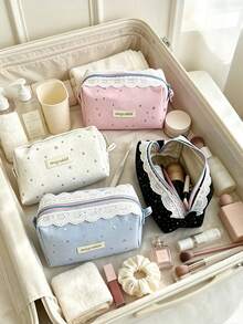Lace Star Cosmetic Bag For Women Canvas Makeup Pouch Travel Toiletry Storage Organizer Zipper Makeup Bag For Lipstick Brushes Skincare Daily Vacation - Multicolor - View 2