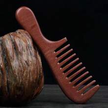 1pc Long Wide-Tooth Red Sandalwood Massage Comb, Anti-Static, Long Hair Massage Wooden Comb, Perfect For Curly, Straight And Long Hair - A - View 6