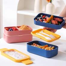 1 hộp cơm bento 2 lớp kèm bộ dụng cụ ăn, dùng được trong lò vi sóng và máy rửa bát, phù hợp cho dã ngoại, đi làm, picnic và đi học - Nhiều màu - Xem 5