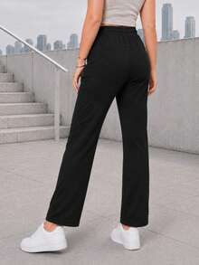 Women's Black Drawstring Jogger Pants With Zipper Pockets And Reflective Detail, Tapered Active Pants For Daily Wear - Black - View 6