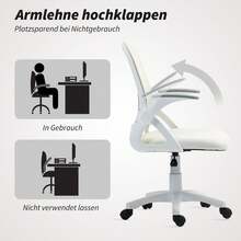 HOMCOM Office Chair With Flip-Up Armrests And Lumbar Support, White | Ergonomic Desk Chair, Height-Adjustable Swivel Chair With Tilt Function, Mesh Back, Computer Chair - White - View 7