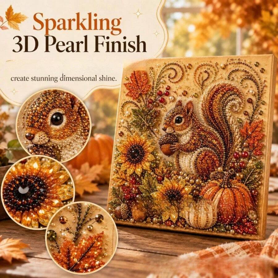 1pc New Autumn Pearl Painting DIY Handmade Kit, Handmade Rhinestone Pearl Art Set, Autumn Style Home Wall Decor Stress Relief Ornament, Suitable For Adults - Multicolor - View 1