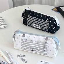 2pcs,Cartoon Star Stripe Pencil Case,Simple Versatile Style,Star Stripe Print Design,High-Value Large Capacity Multi-Layer,Smooth Zipper,Storage For Pencils,Erasers And Other Stationery,Suitable For Students,Classroom,Exam,Travel,Birthday Party And Christmas Gift. - Pencil Case - View 3