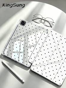 Kingsung Simple Polka Dots Pattern Y-Shaped Folding Acrylic Tablet Case Compatible With Samsung Tablets/Pad Mini6/7/9.7/10.2/10.5/10.9/12.9/Pro 11, 10th Generation, Protective Cover Supports Multi-Angle Adjustment, Six Ways To Place The Bracket, Built-In Pen Slot, Anti-Drop Protection, Automatic Wake/Sleep.Compatible With Kindle Paperwhite 12th Gen 2024,Kindle 11th Gen 2022,Clara Colour. - Multicolor - View 2