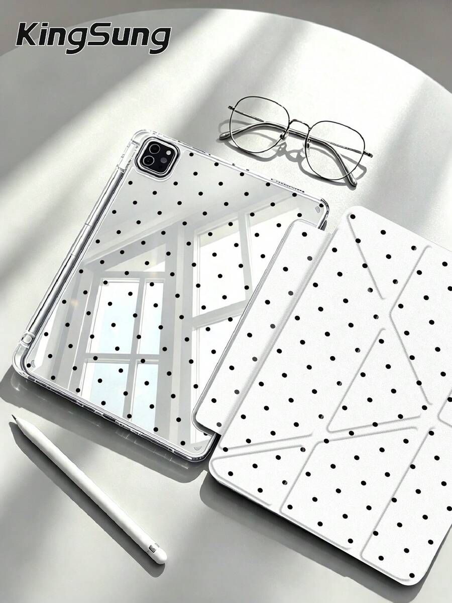Kingsung Simple Polka Dots Pattern Y-Shaped Folding Acrylic Tablet Case Compatible With Samsung Tablets/Pad Mini6/7/9.7/10.2/10.5/10.9/12.9/Pro 11, 10th Generation, Protective Cover Supports Multi-Angle Adjustment, Six Ways To Place The Bracket, Built-In Pen Slot, Anti-Drop Protection, Automatic Wake/Sleep.Compatible With Kindle Paperwhite 12th Gen 2024,Kindle 11th Gen 2022,Clara Colour.