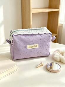 Lace Star Cosmetic Bag For Women Canvas Makeup Pouch Travel Toiletry Storage Organizer Zipper Makeup Bag For Lipstick Brushes Skincare Daily Vacation - Multicolor - View 16