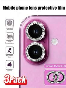 CASECOPS 3pcs Camera Lens Protector Film Compatible With 17/17 Pro/17 Pro Max/17 Air/16 Pro/16 Pro Max, Glossy Personalized Metal, 9H Hardness Anti-Scratch Protection Film, Fashionable Phone Accessory, Suitable For Phone Case - Rose Red - View 17