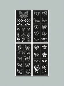 4pcs INS Style Butterfly Series Tattoo Templates, Minimalist Butterfly & Cute Tattoo Stickers, Suitable For Commute, Casual, Sweet Outfits - Black - View 10