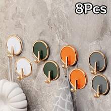 1Pc/4/8Pcs Gold Rim Round No-Drill Adhesive Hooks, Colorful Wall Hooks, Bathroom Towel Hooks, Key Hooks, Strong Traceless Adhesive Hooks - Multicolor - View 23
