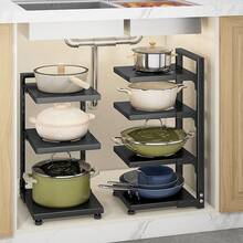 LIVINGANDHOME 2/3/4/5/7-Tiers Adjustable Kitchen Pot Rack Organizer,Pots And Pans Organiser Rack,Pot Pan Rack,Under Sink Storage Shelf Rack,Kitchen Storage Shelf Rack Organzier - Black - View 9