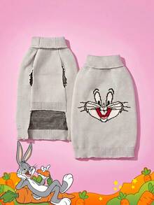 LOONEY TUNES X PETSIN 1件宠物猫狗通用棕色杰瑞卡通图案提花高领弹力舒适保暖狗毛衣 - 查看 1