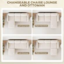 HOMCOM 73" Sectional Sofa, L Shaped Couch With Changeable Chaise Or Ottoman, Corduroy 3 Seat Sectional Couch For Living Room, Bedroom, Apartment, 2200lb Capacity, Cream White - 白色 - 查看 3