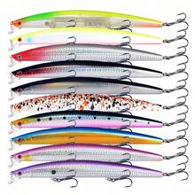 10pcs Long Floating Minnow Lure Set, Long Cast Bionic Hard Fishing Lures For Sea Bass, Amur Carp, Freshwater And Saltwater - Multicolor - View 1